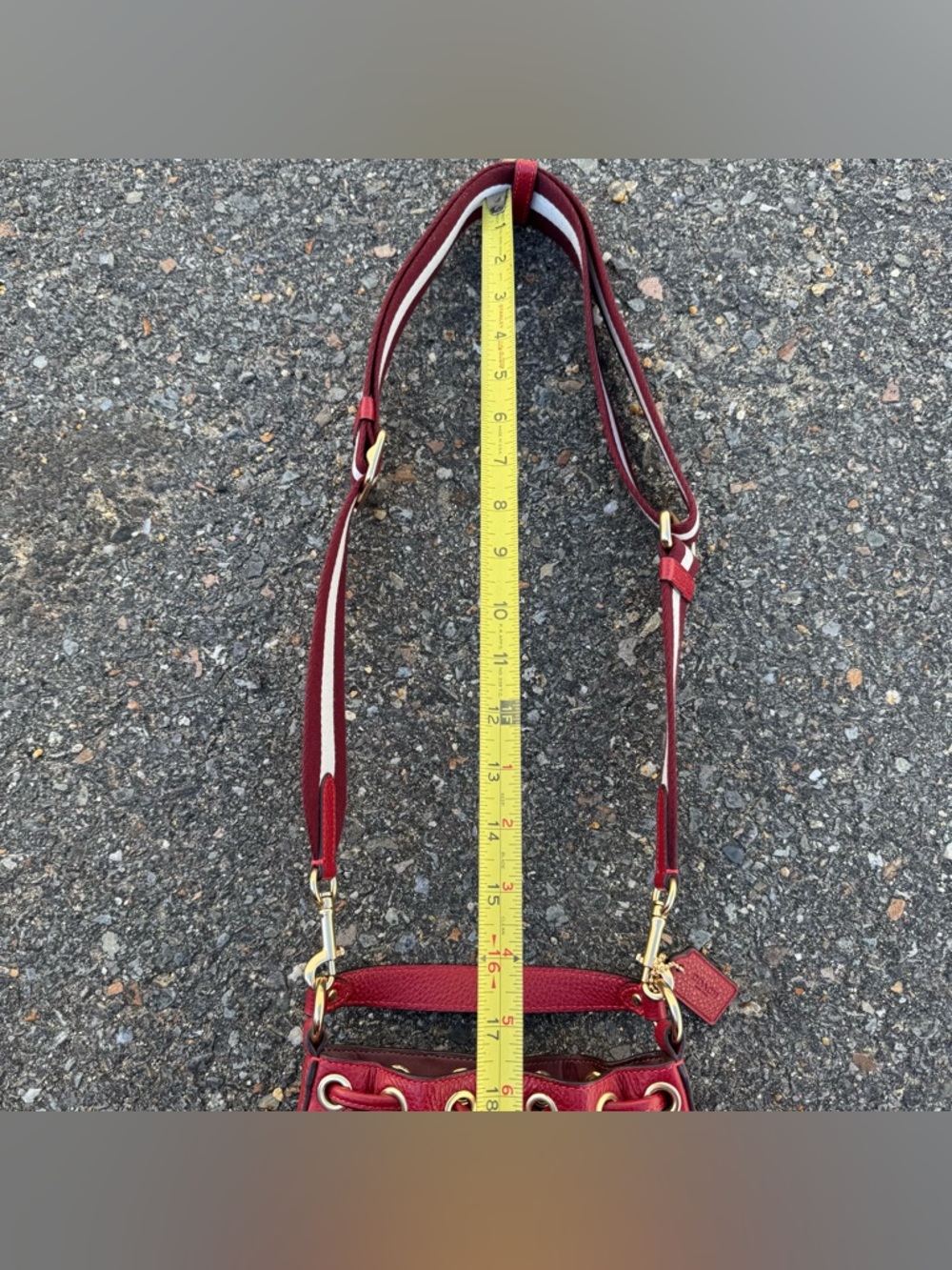 Coach Mini Dempsey Drawstring Leather Crossbody Shoulder Bucket Bag Cherry Red - Picture 12 of 12